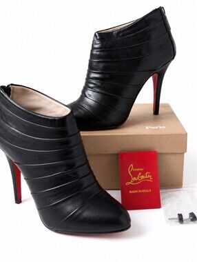 Christian Louboutin Black Leather Ankle Boots Size 39